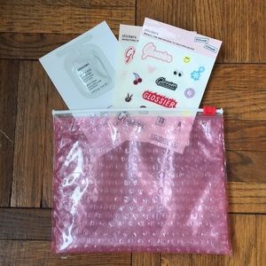 Glossier Bubble Pouch w/ Stickers and Sample